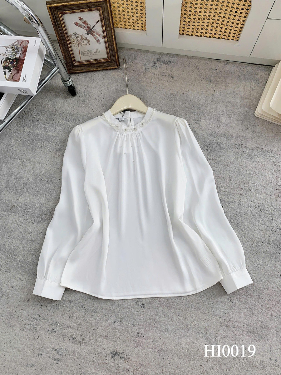 ÁO SƠ MI TAY DÀI CỔ TRÒN ĐÍNH HOA HI0019