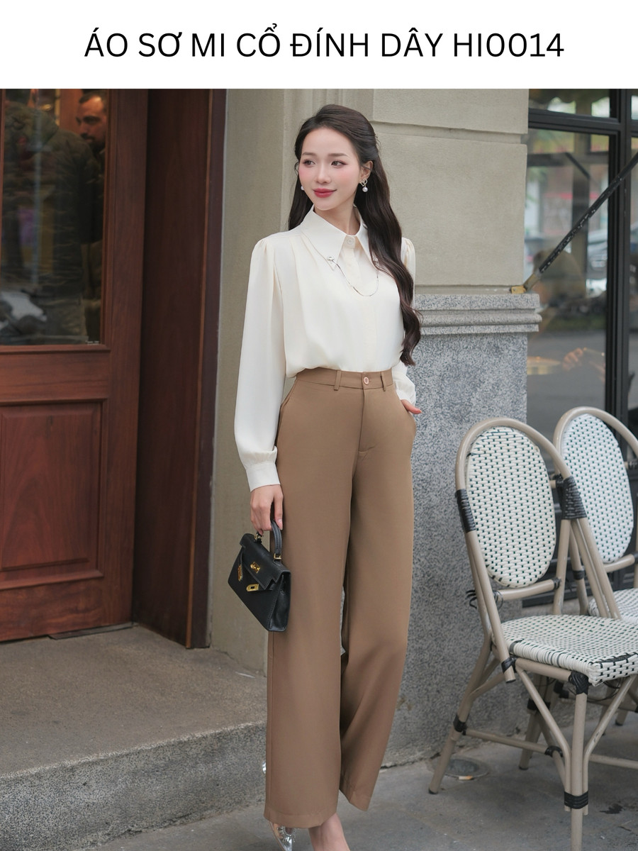 ÁO SƠ MI CỔ ĐÍNH DÂY HI0014