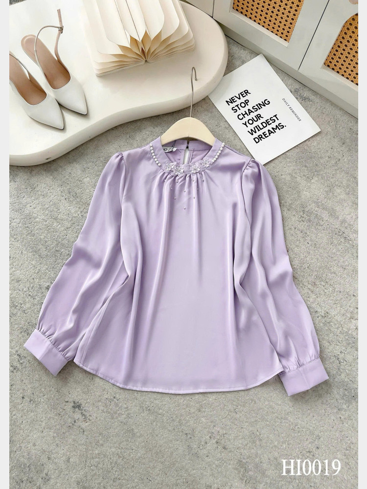 ÁO SƠ MI TAY DÀI CỔ TRÒN ĐÍNH HOA HI0019