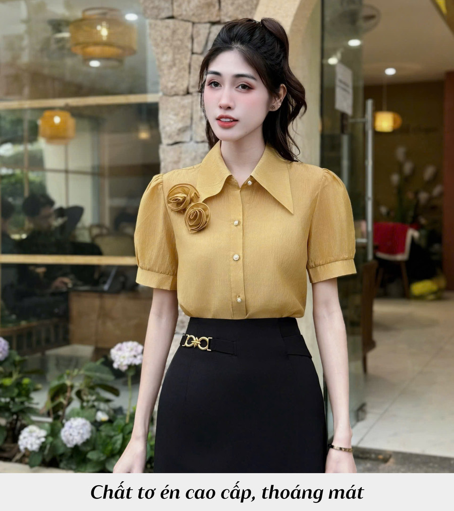 ÁO SƠ MI NGẮN TAY ĐÍNH HOA AL0960