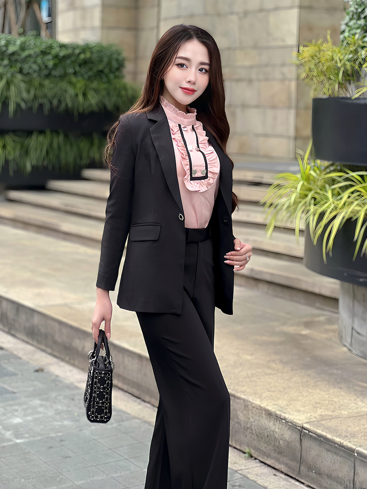 ÁO SƠ MI TAY DÀI PHỐI BÈO 6 NÚT HI0006