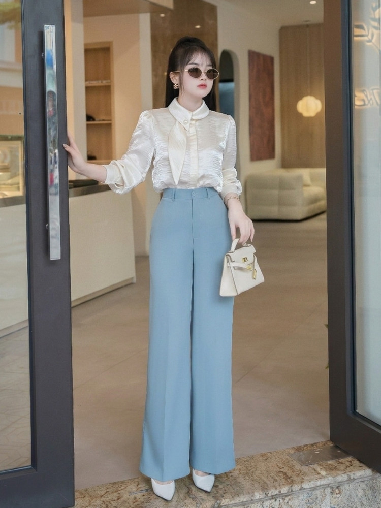ÁO SƠ MI LỤA CỔ NƠ CÁCH ĐIỆU HI0025 Kem