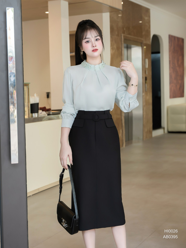 ÁO SƠ MI LỤA CỔ TRÒN HI0026 Xanh Dương