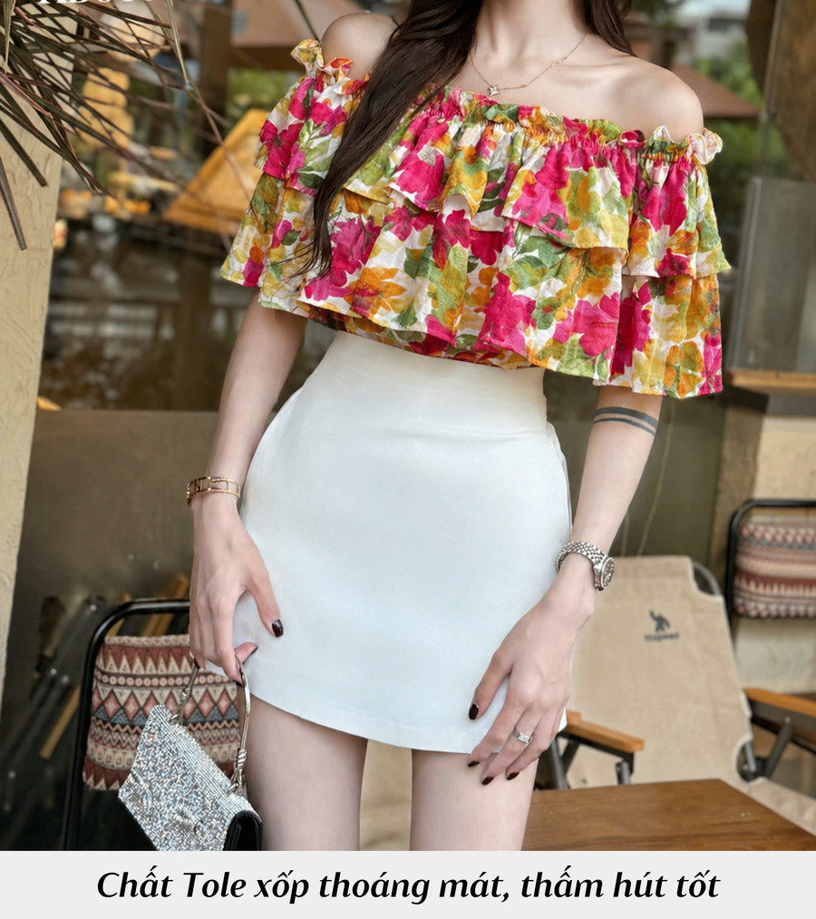 ÁO TRỄ VAI HỌA TIẾT HOA TK0086