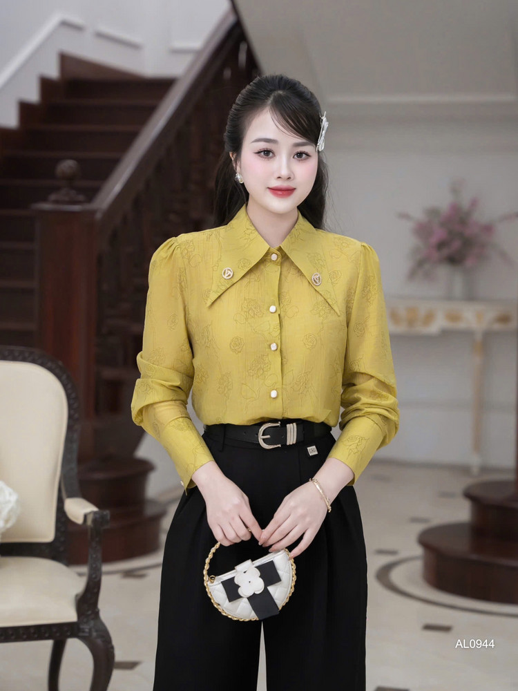 ÁO SƠ MI TƠ DÀI TAY AL0944 Vàng Nhạt