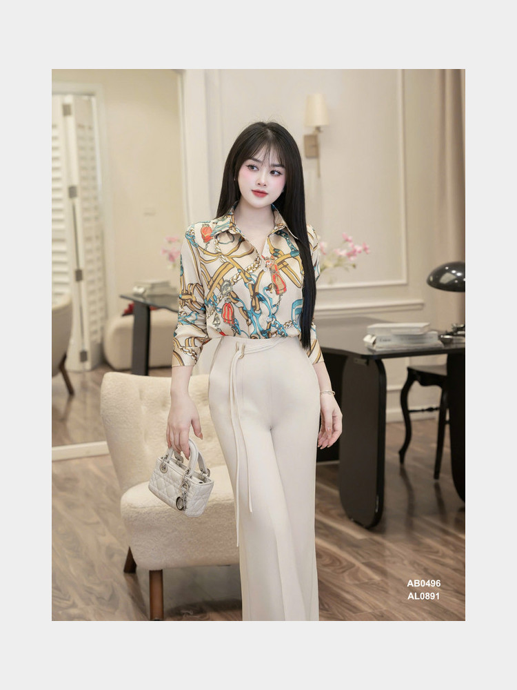 ÁO SƠ MI HỌA TIẾT AB0496 Kem