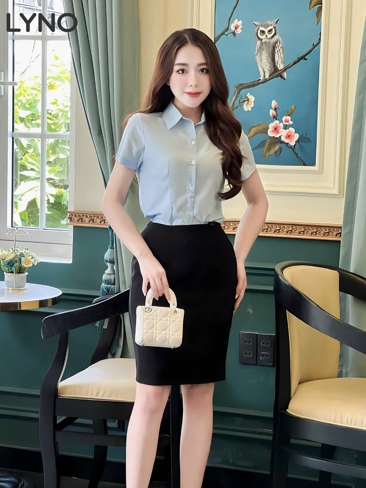 ÁO SƠ MI CHIẾT EO TAY NGẮN AB0503 Xanh Dương