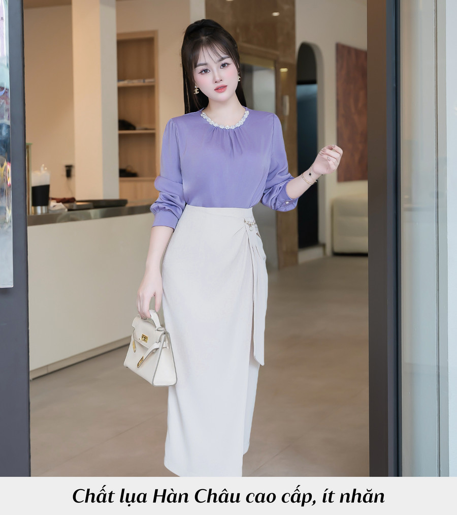 ÁO SƠ MI LỤA TAY DÀI CỔ TRÒN HI0012