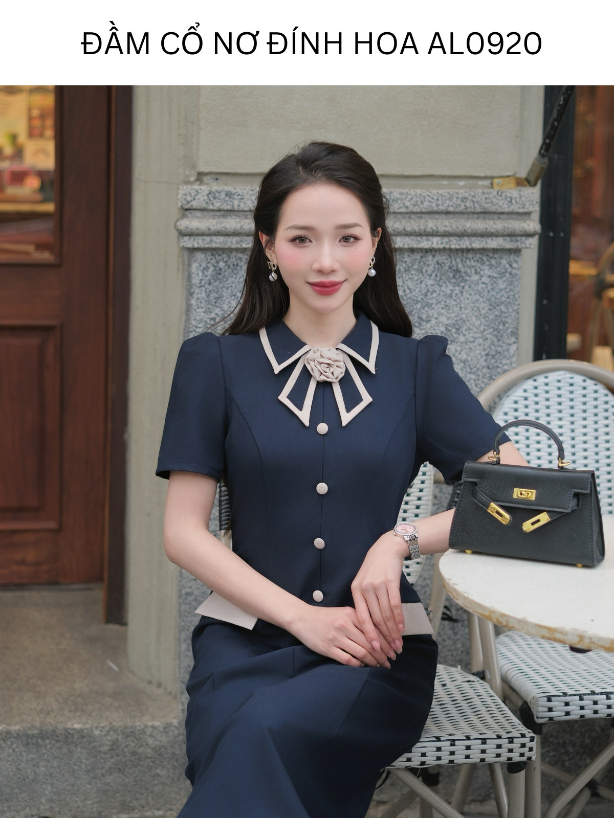 ĐẦM CỔ NƠ ĐÍNH HOA AL0920