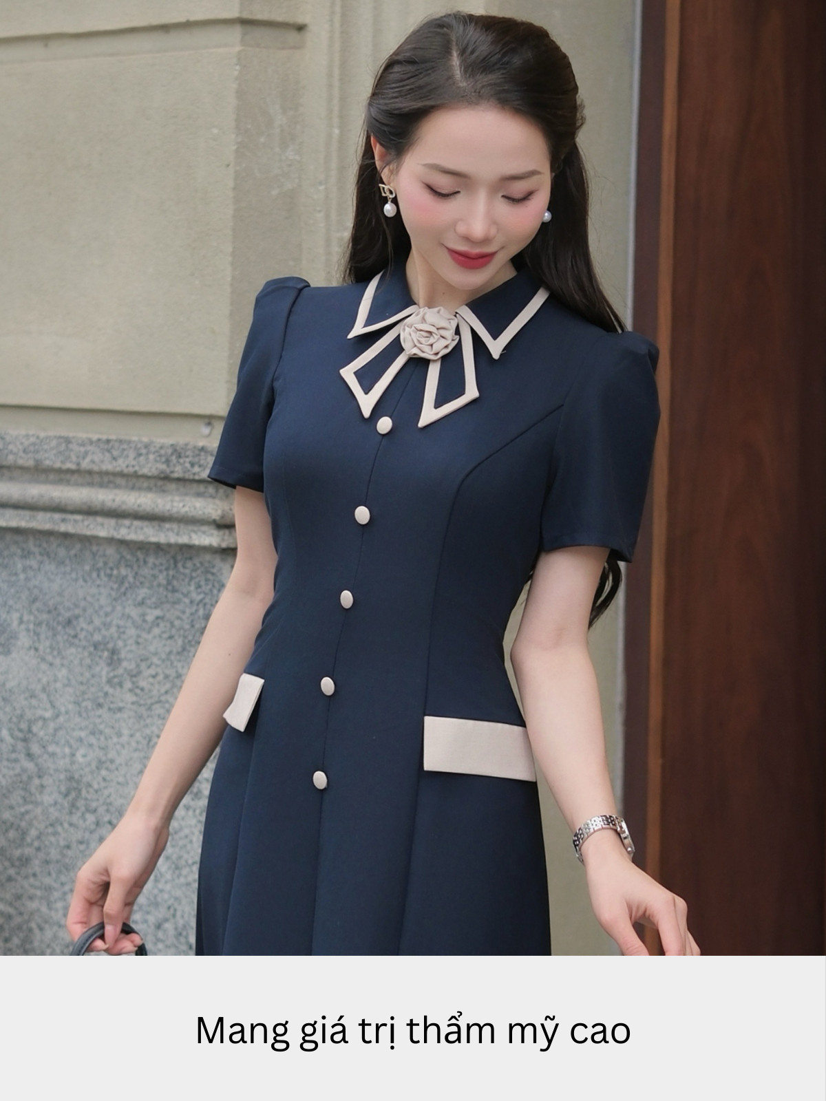 ĐẦM CỔ NƠ ĐÍNH HOA AL0920