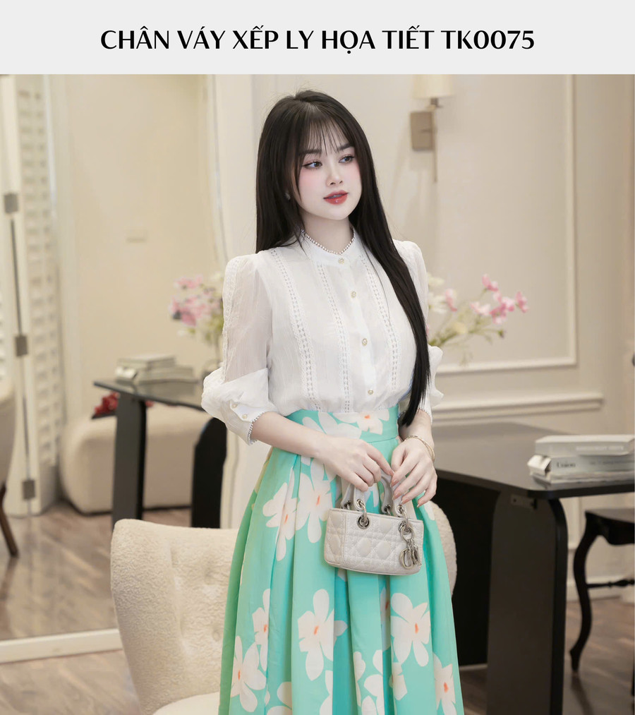CHÂN VÁY XẾP LY HỌA TIẾT TK0075
