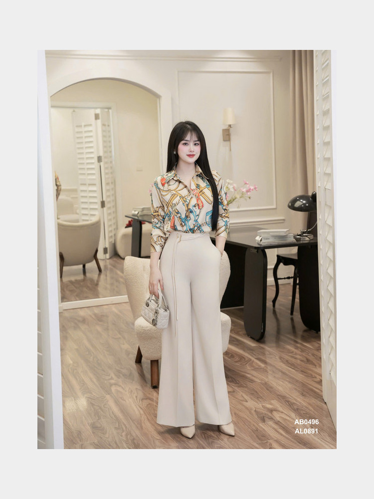 ÁO SƠ MI HỌA TIẾT AB0496 Kem