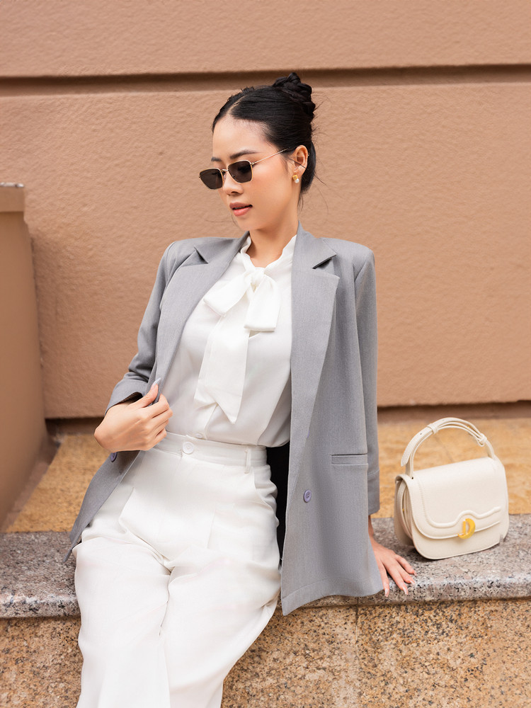 ÁO BLAZER FORM RỘNG CƠ BẢN AB0363 Xám