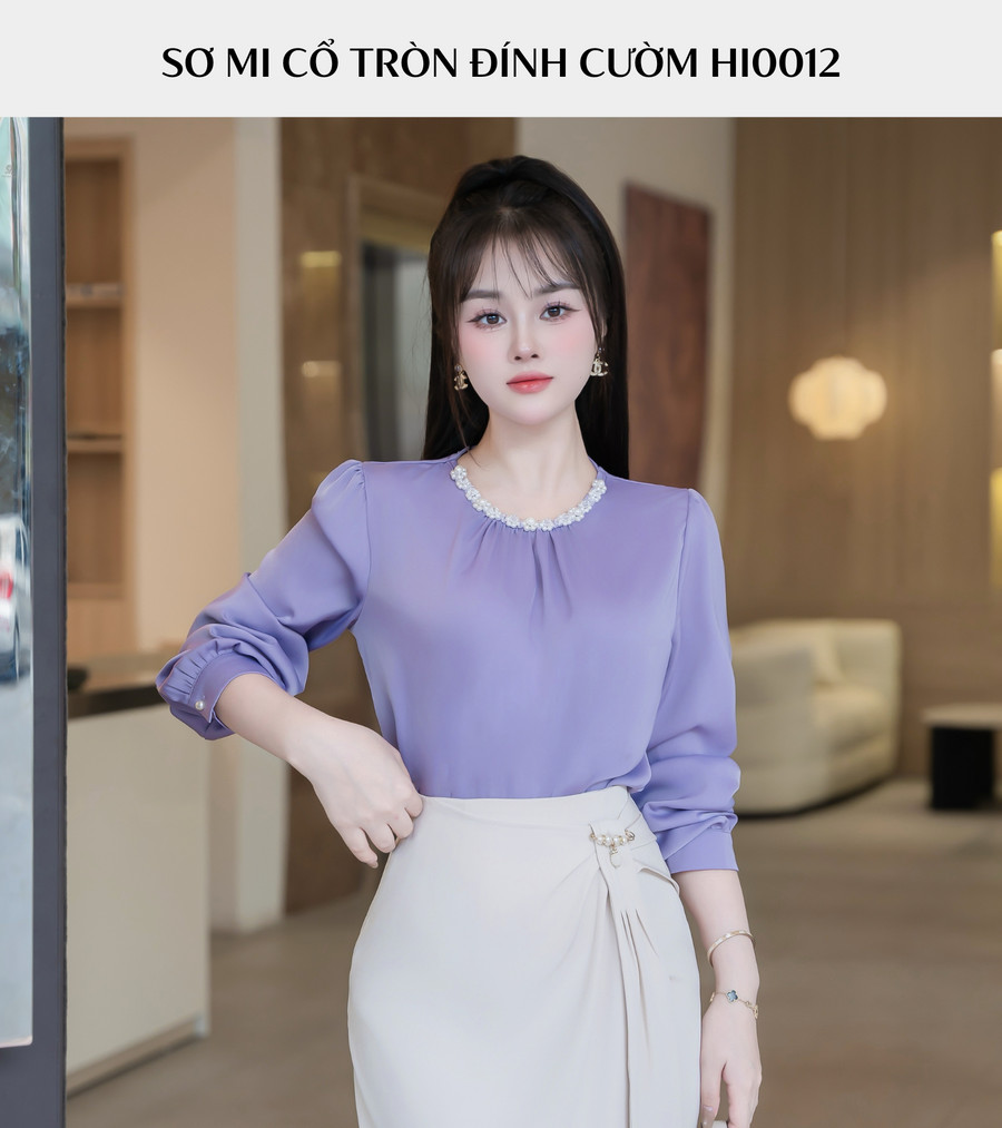 ÁO SƠ MI LỤA TAY DÀI CỔ TRÒN HI0012