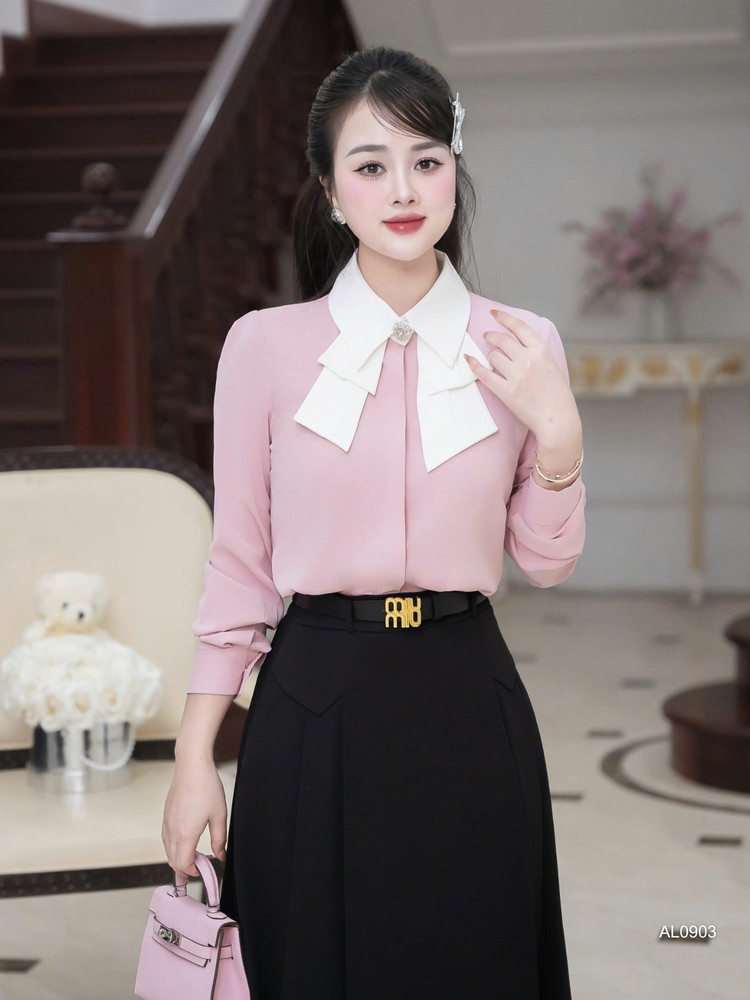 ÁO SƠ MI CỔ KIỂU TAY DÀI AL0903 Hồng
