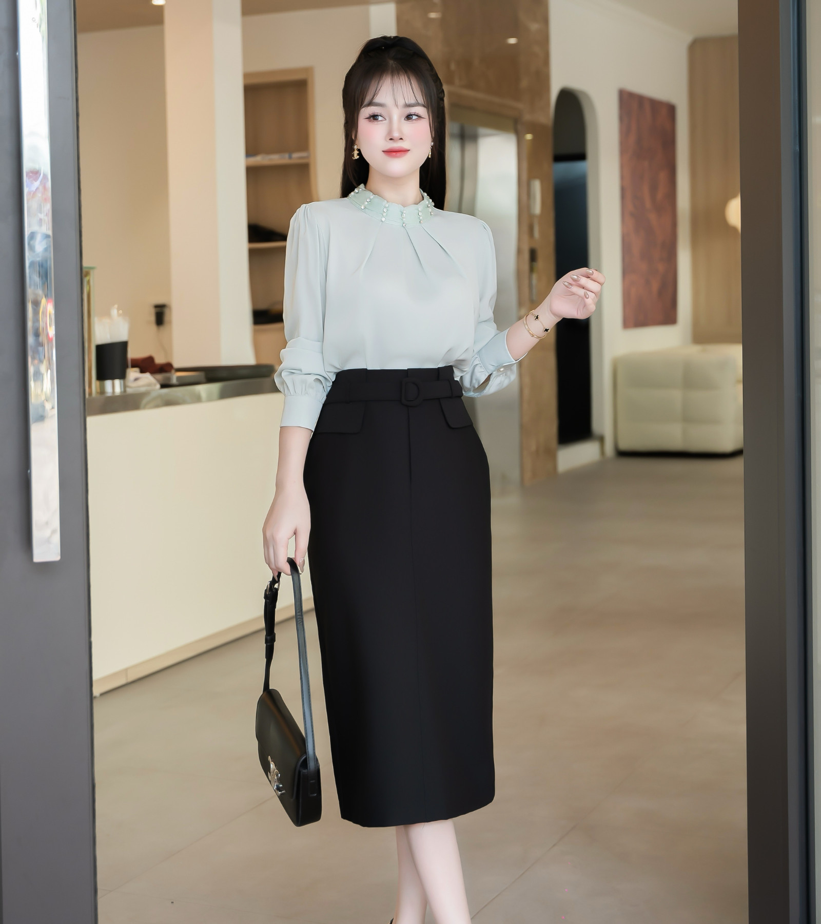 ÁO SƠ MI LỤA CỔ TRÒN HI0026