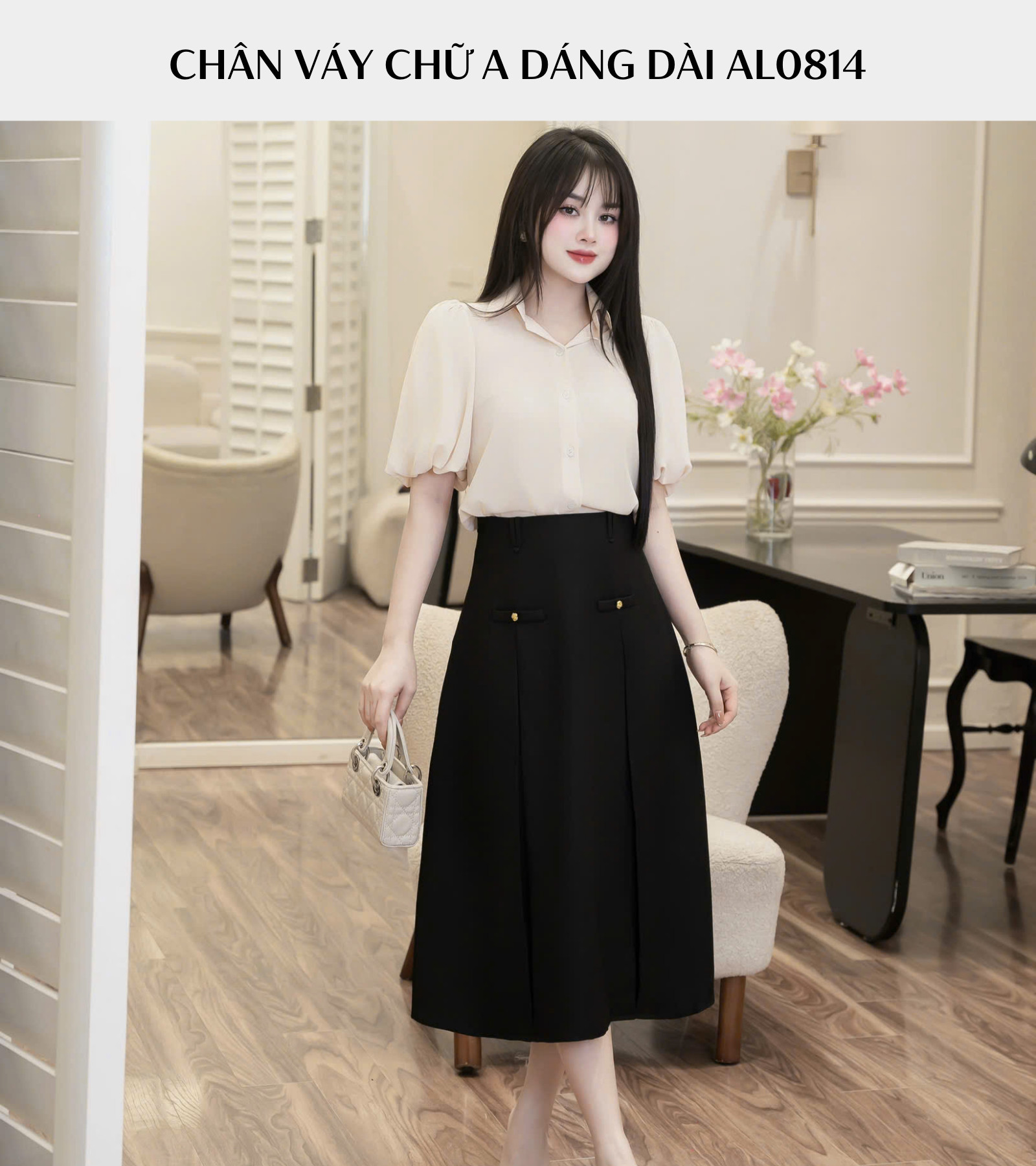 CHÂN VÁY CHỮ A ĐÍNH NÚT AL0814