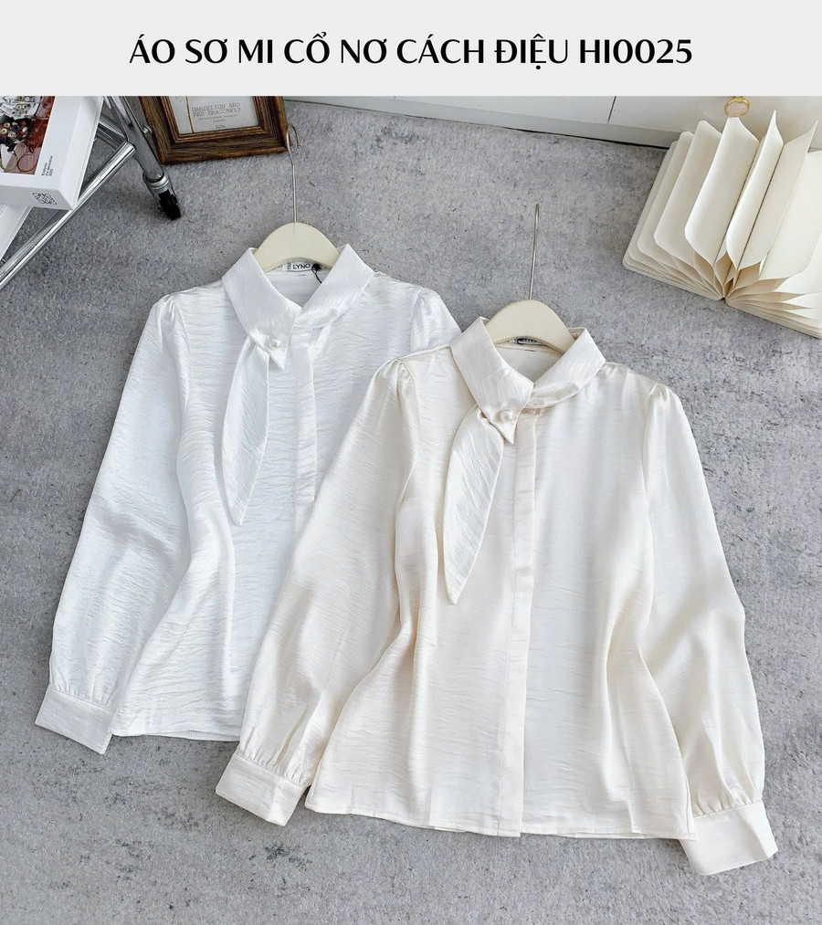 ÁO SƠ MI LỤA CỔ NƠ CÁCH ĐIỆU HI0025
