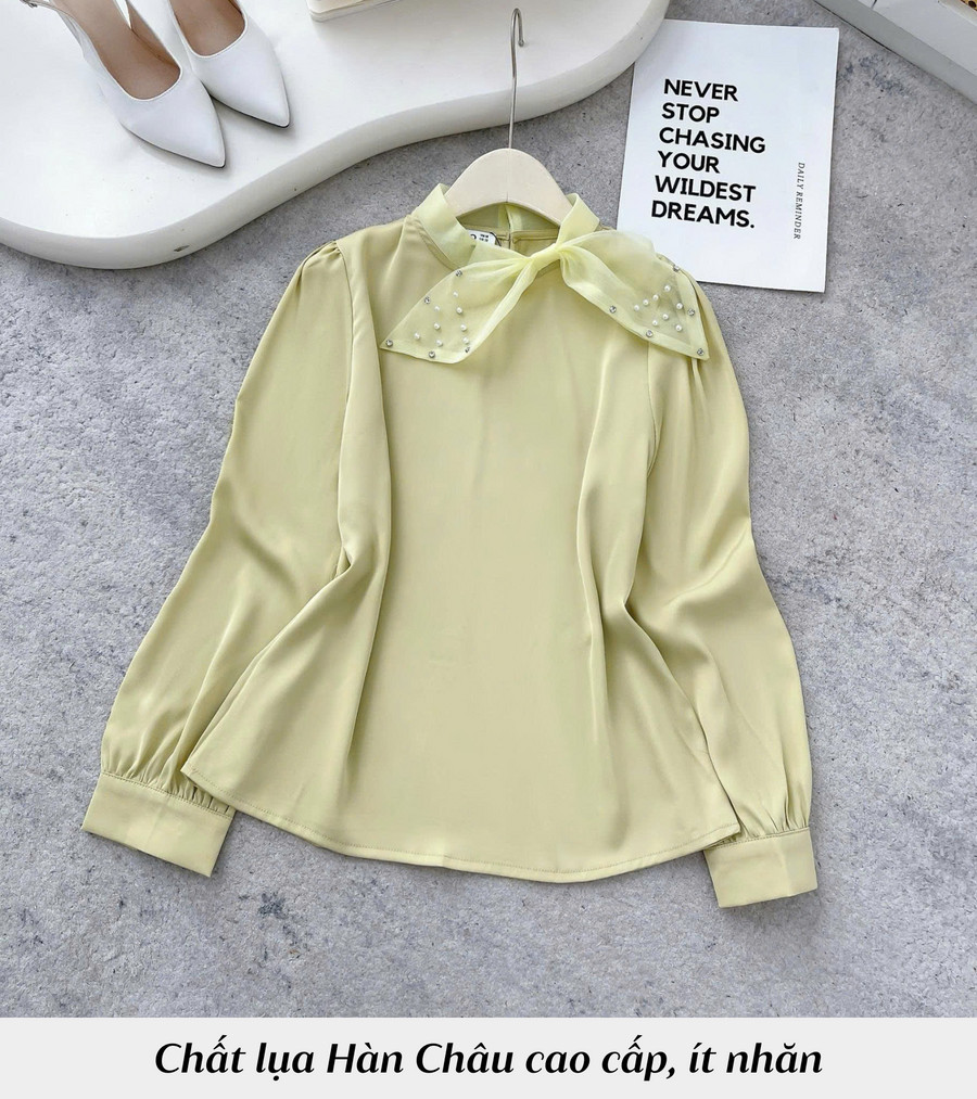 ÁO SƠ MI CỔ NƠ BÊN ĐÍNH NGỌC TRAI HI0017