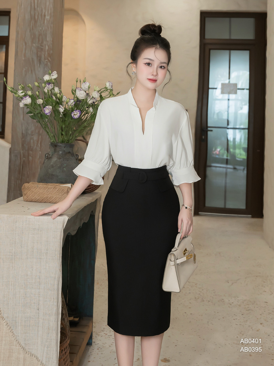 ÁO SƠ MI CỔ V TAY BÈO AB0401