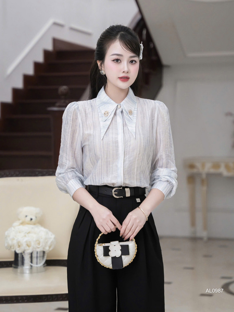 ÁO SƠ MI ĐÍNH KIM TUYẾN TAY DÀI AL0987 Xanh Dương