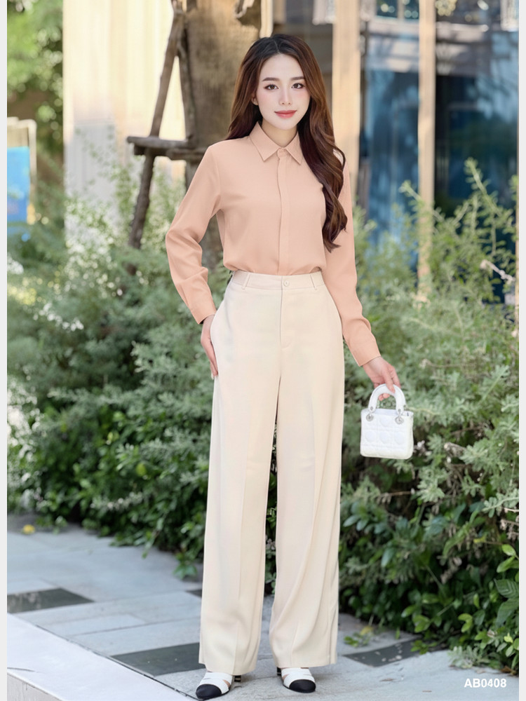 ÁO SƠ MI TAY DÀI CHIẾT EO AB0408 Cam Hồng - Da Đậm