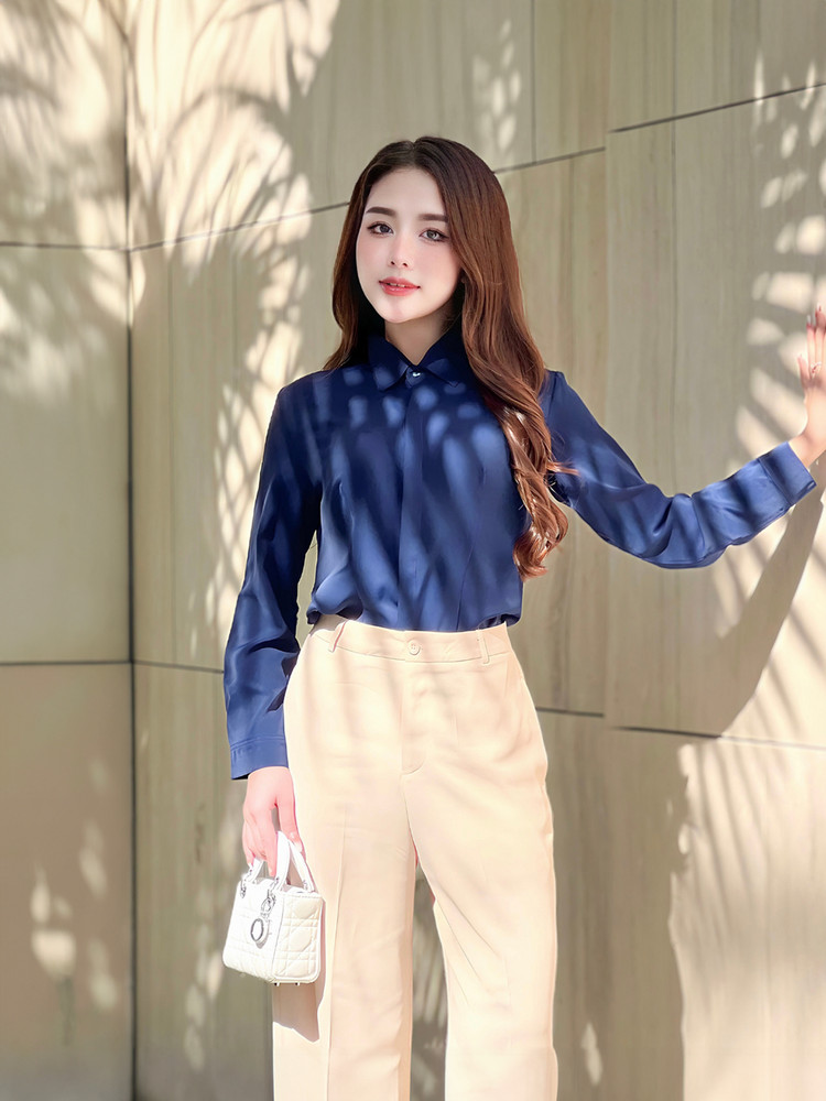 ÁO SƠ MI TAY DÀI CHIẾT EO AB0408 Xanh Navy
