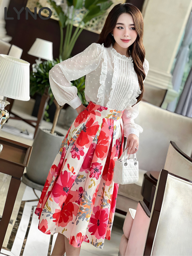 CHÂN VÁY XẾP LY IN HOA TK0056