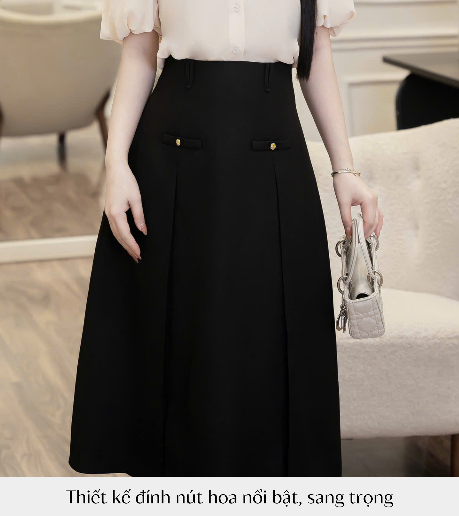 CHÂN VÁY CHỮ A ĐÍNH NÚT AL0814