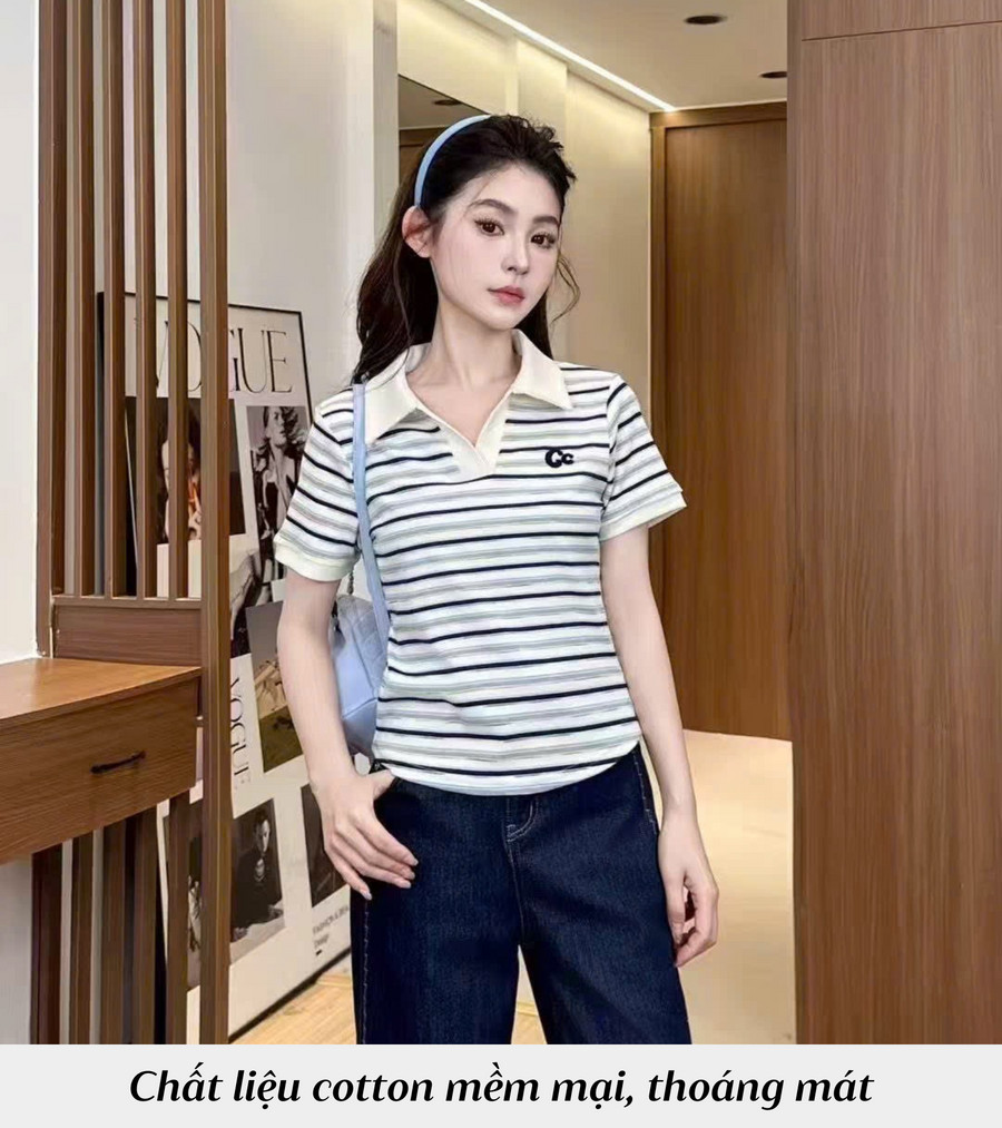 ÁO THUN SỌC NGANG CÓ CỔ AL0959