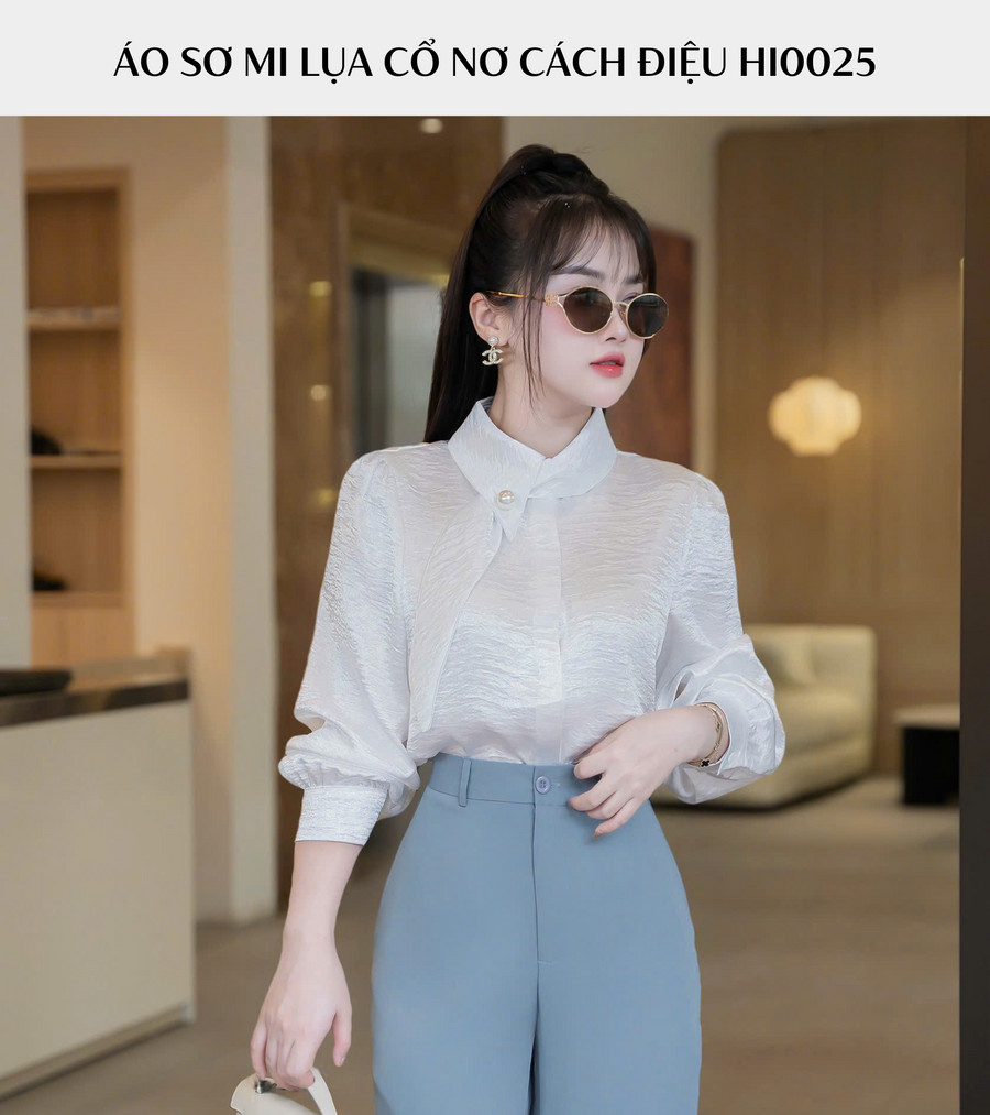 ÁO SƠ MI LỤA CỔ NƠ CÁCH ĐIỆU HI0025