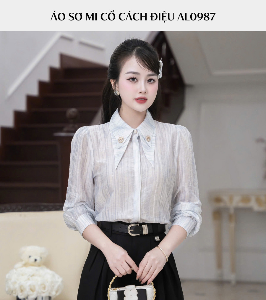 ÁO SƠ MI ĐÍNH KIM TUYẾN TAY DÀI AL0987