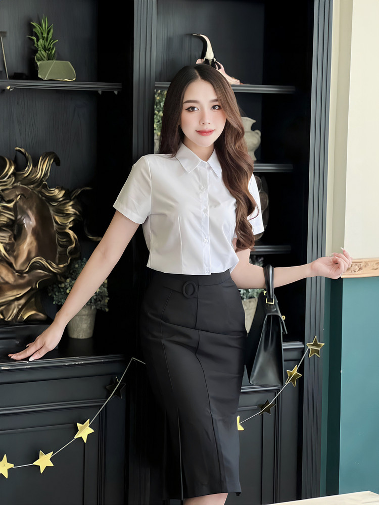 ÁO SƠ MI CHIẾT EO TAY NGẮN AB0483 Trắng