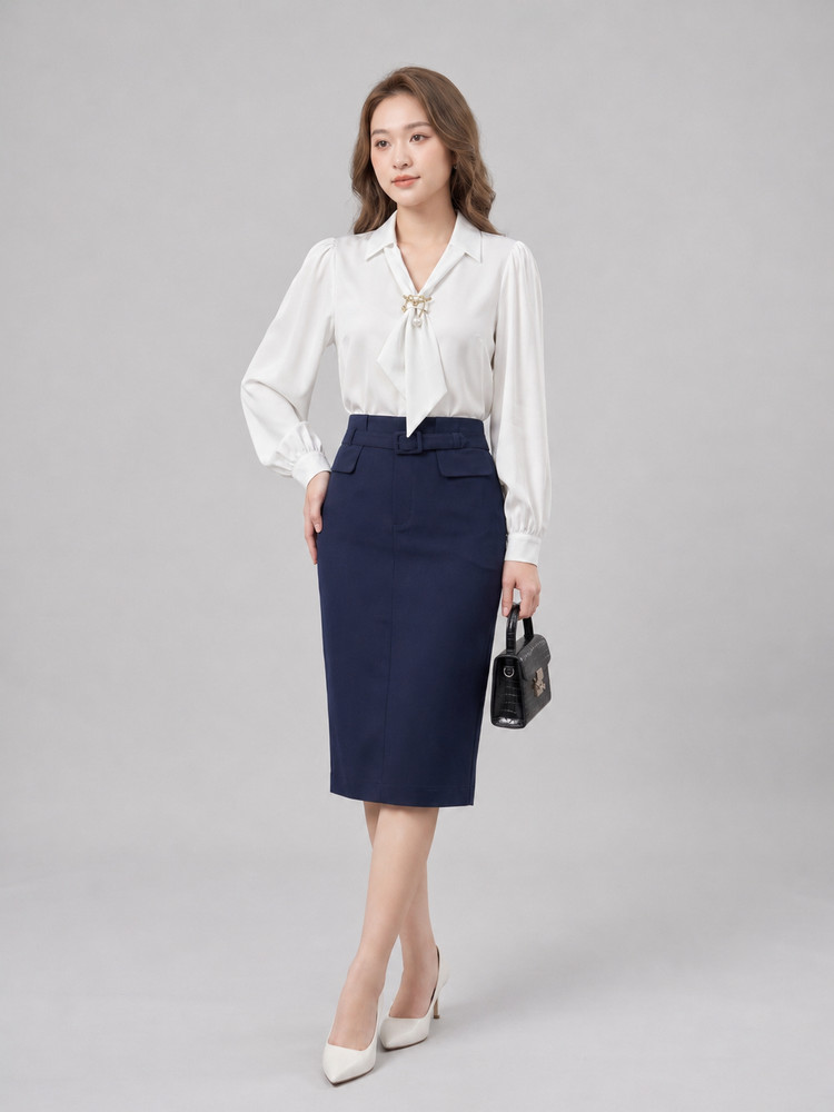 ÁO SƠ MI CỔ NƠ CÁCH ĐIỆU HI0016 Trắng
