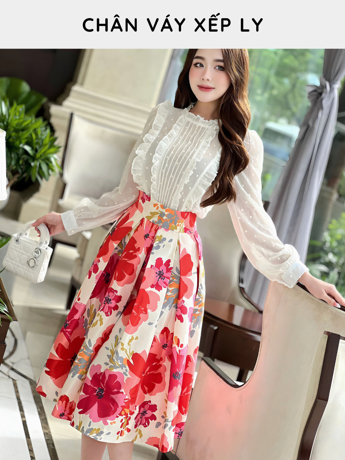 CHÂN VÁY XẾP LY IN HOA TK0056