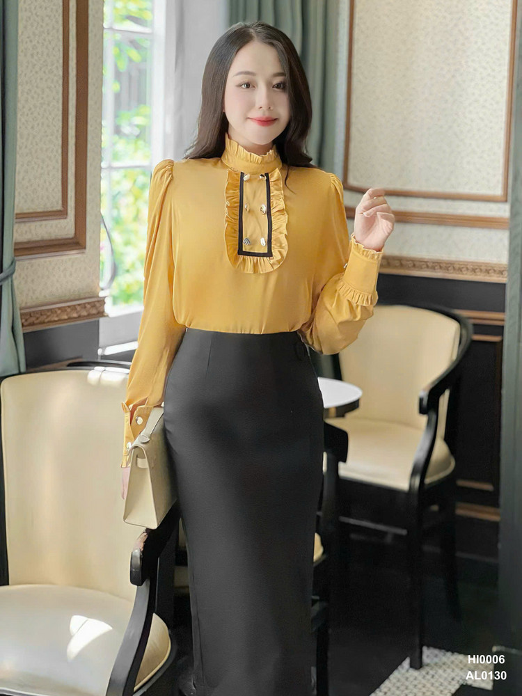 ÁO SƠ MI TAY DÀI PHỐI BÈO 6 NÚT HI0006 Vàng