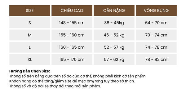 Bảng Chọn Size CHÂN VÁY XOÈ HI0021