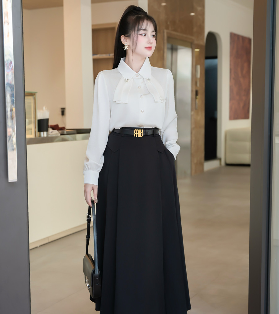 ÁO SƠ MI LỤA HAI NƠ PHẦN TRƯỚC LÁ CỔ ĐÍNH CƯỜM HI0028 