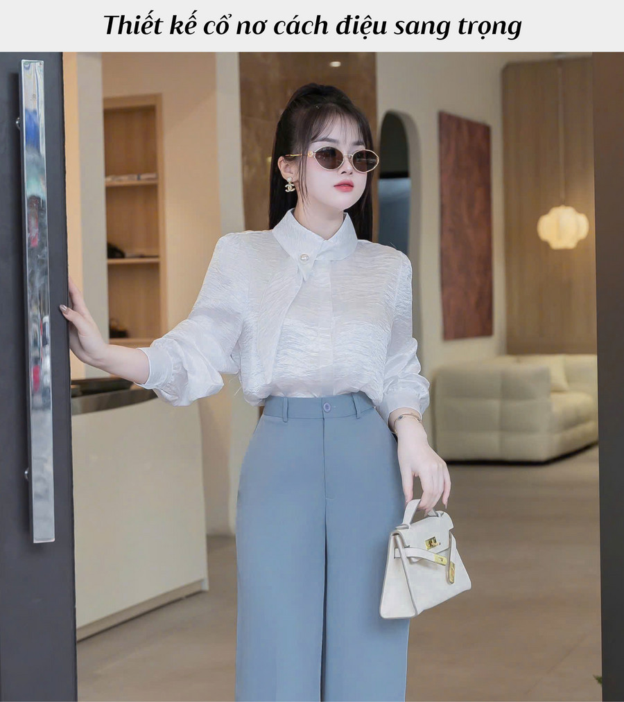 ÁO SƠ MI LỤA CỔ NƠ CÁCH ĐIỆU HI0025