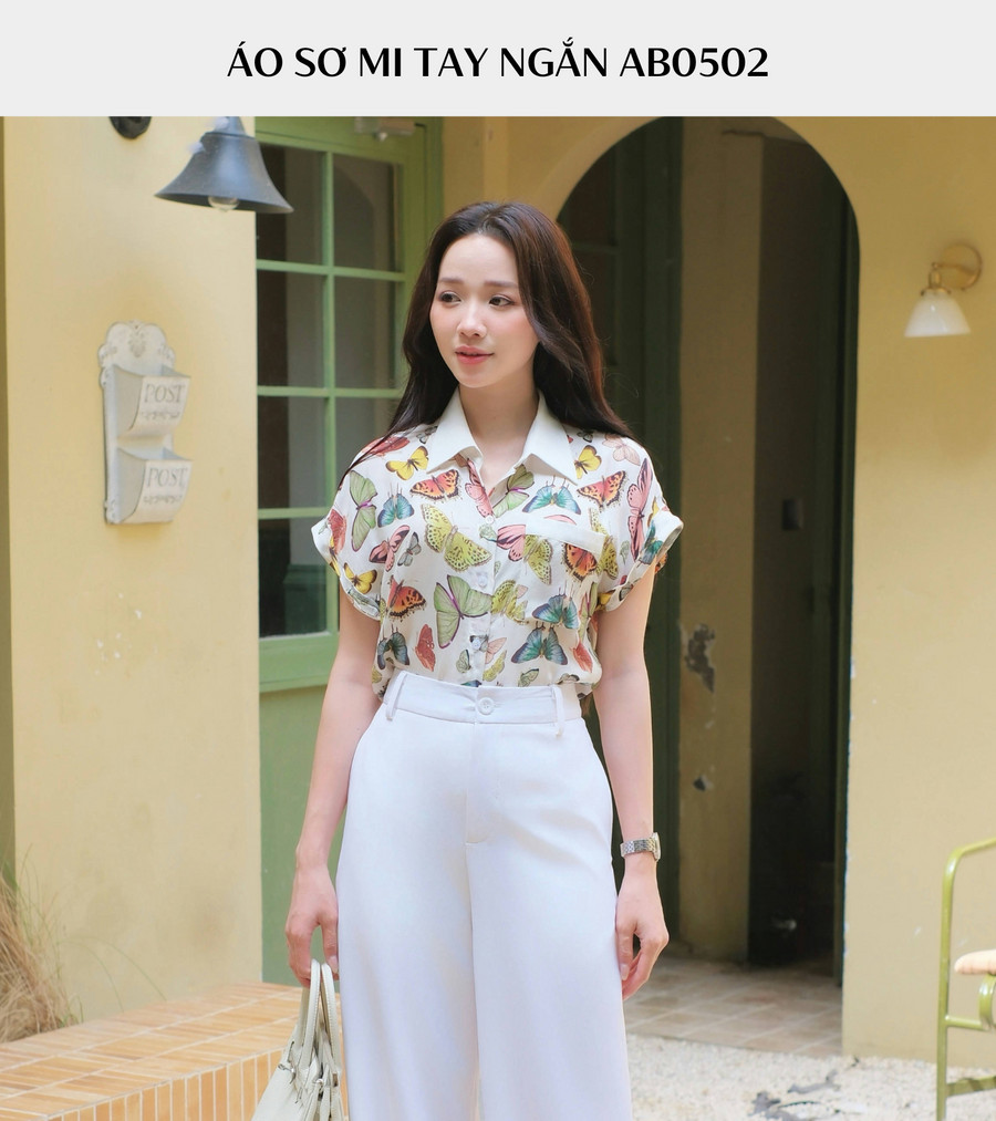 ÁO SƠ MI LỤA CUPRO BƯỚM NGẮN TAY AB0502