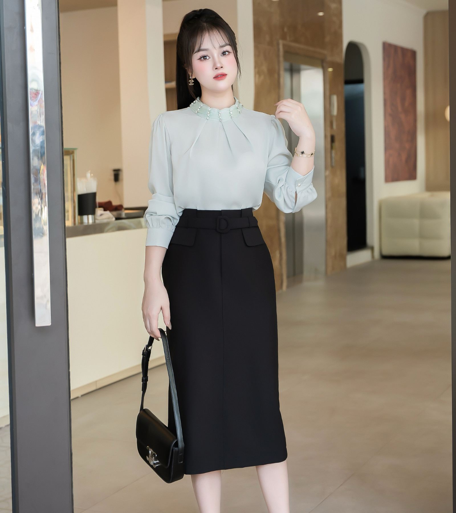 ÁO SƠ MI LỤA CỔ TRÒN HI0026