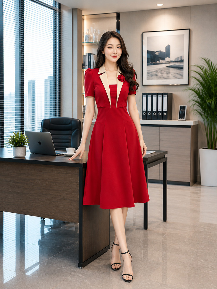 ĐẦM DÀI CỔ CHỮ U GIẢ VEST AL0860