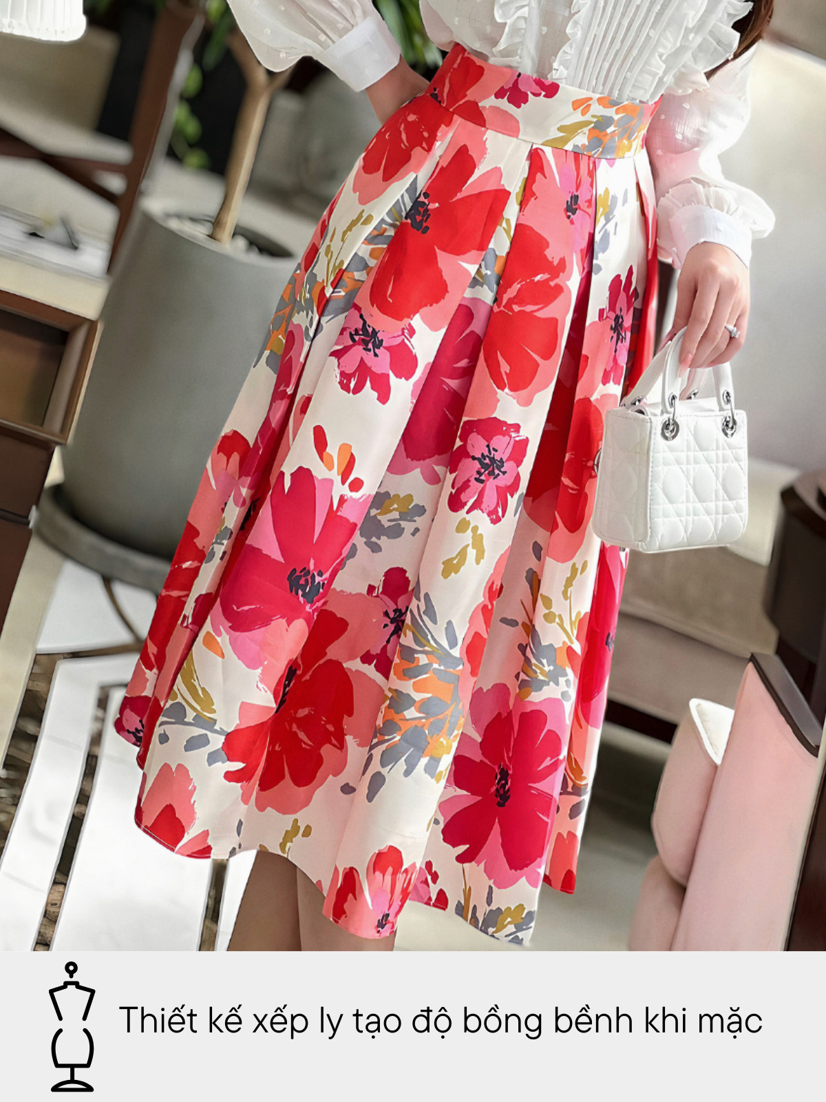 CHÂN VÁY XẾP LY IN HOA TK0056