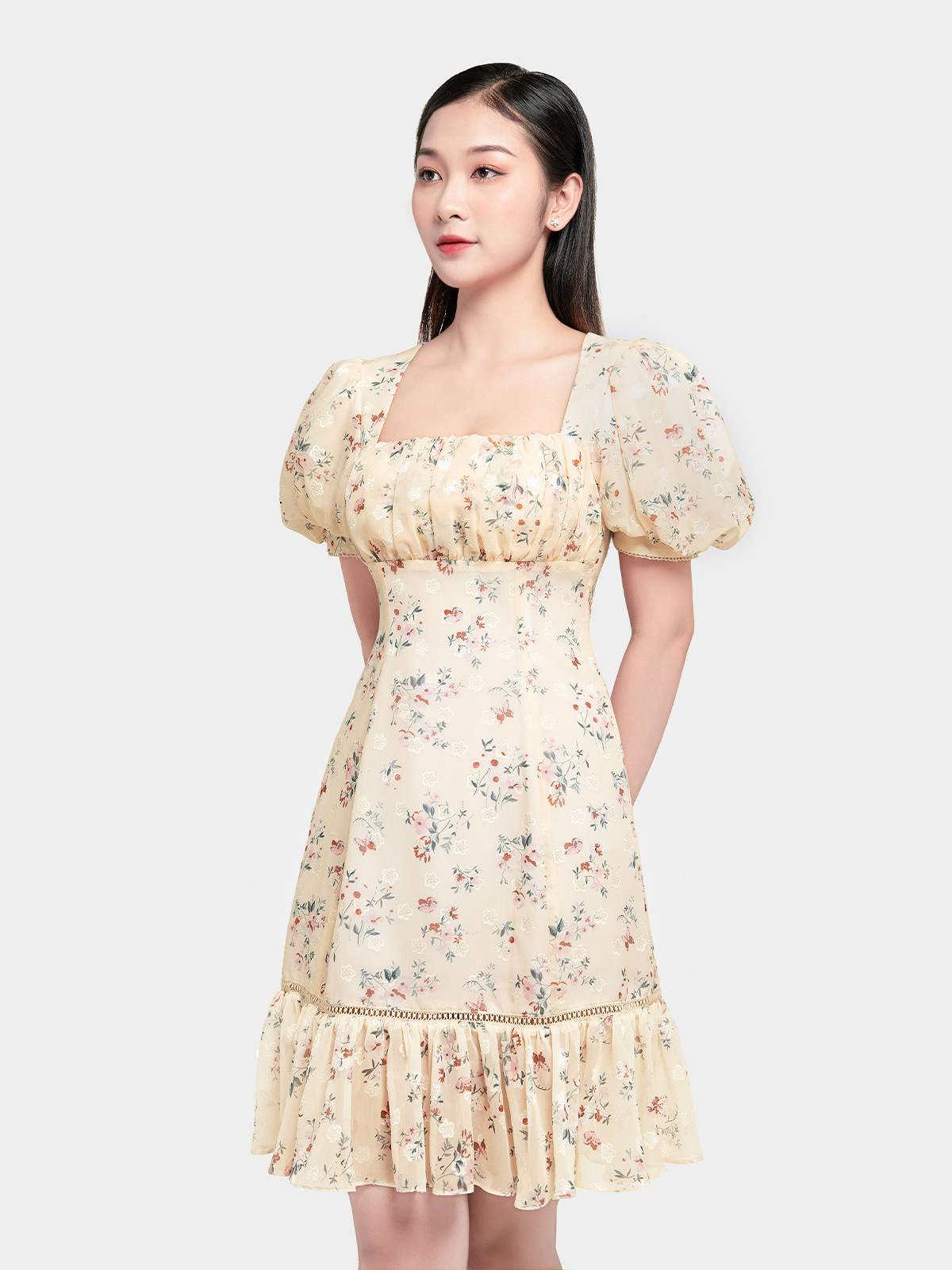 Đầm Hoa Nhí Xếp Ly Nhấn Eo AB0311