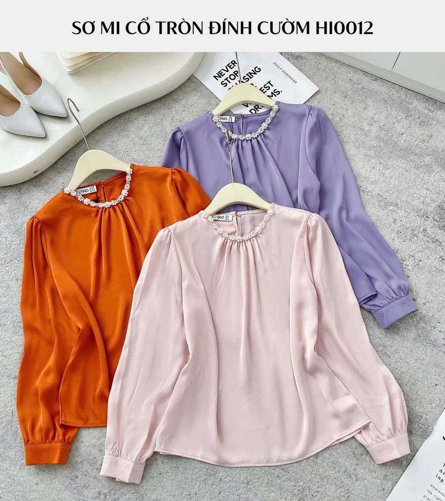 ÁO SƠ MI LỤA TAY DÀI CỔ TRÒN HI0012