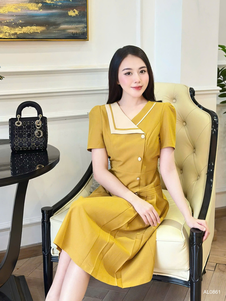 ĐẦM DÀI CỔ VUÔNG AL0861 Vàng Kim