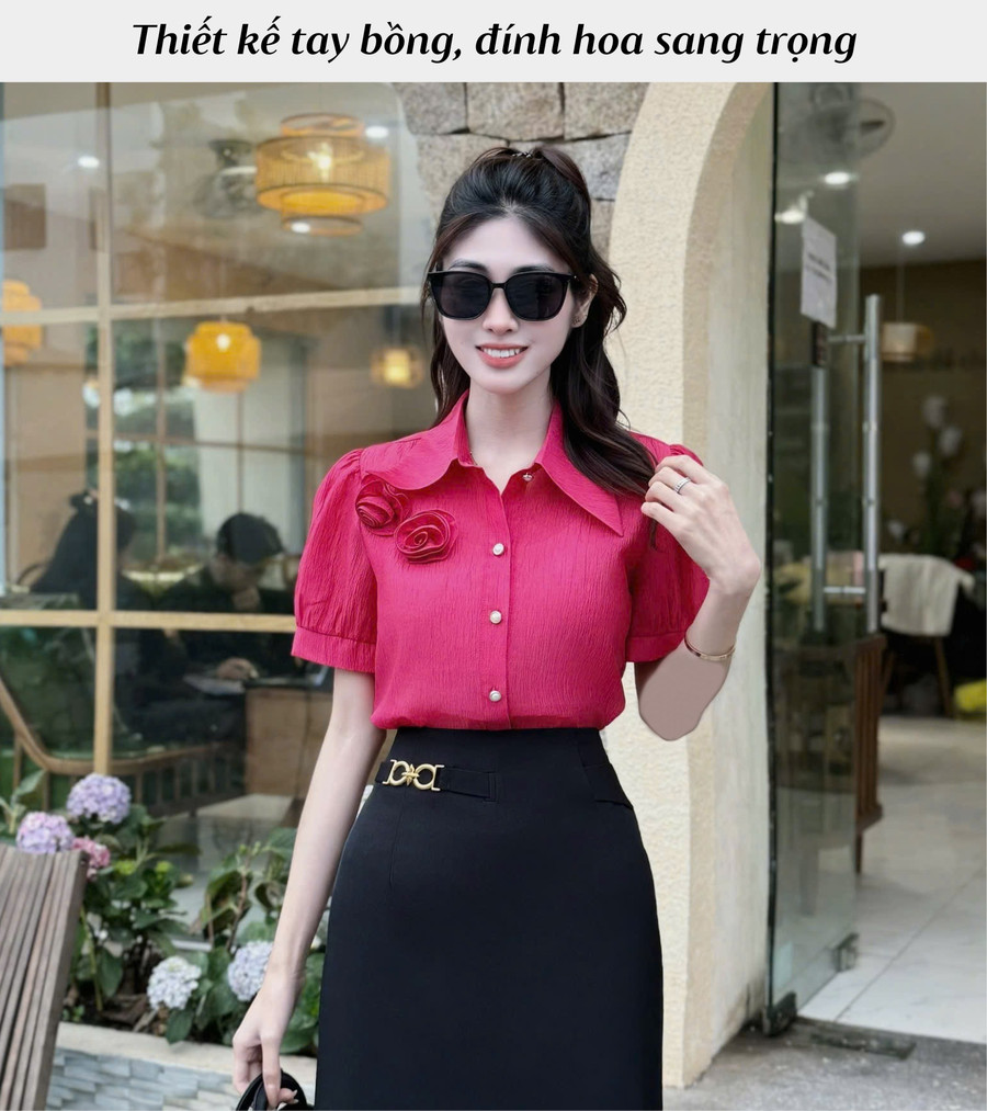 ÁO SƠ MI NGẮN TAY ĐÍNH HOA AL0960
