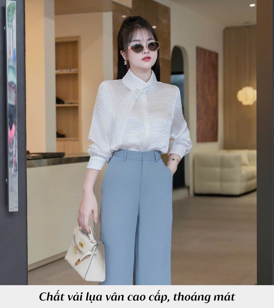 ÁO SƠ MI LỤA CỔ NƠ CÁCH ĐIỆU HI0025