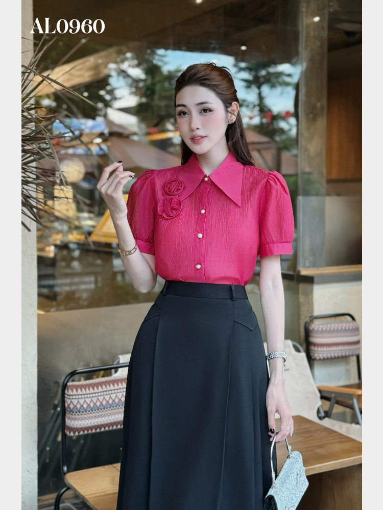 ÁO SƠ MI NGẮN TAY ĐÍNH HOA AL0960 Hồng