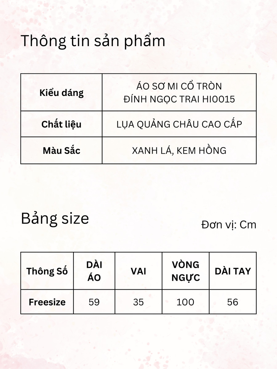 ÁO SƠ MI CỔ TRÒN ĐÍNH NGỌC TRAI HI0015